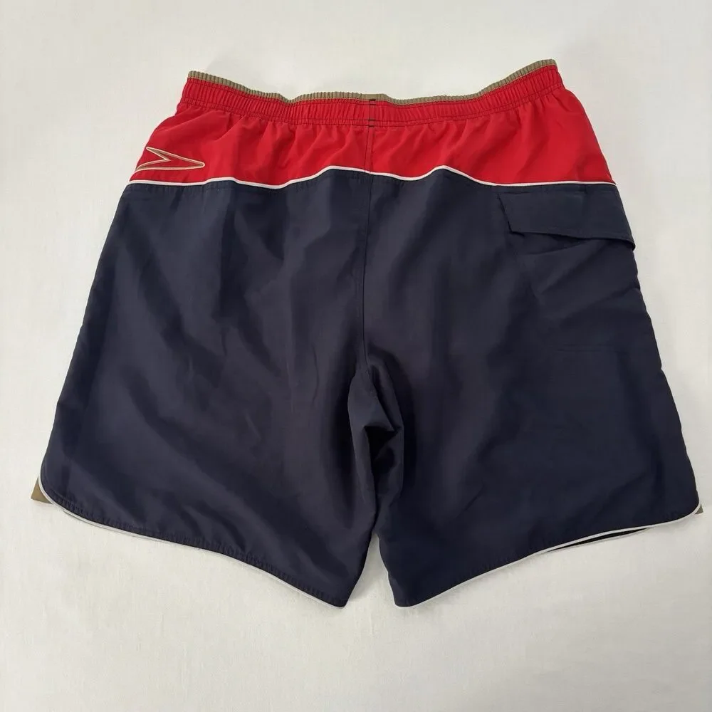 Vintage 90s Shorts Mens Navy Red XL Mesh Liner Swim Trunks Retro Classic Speedo